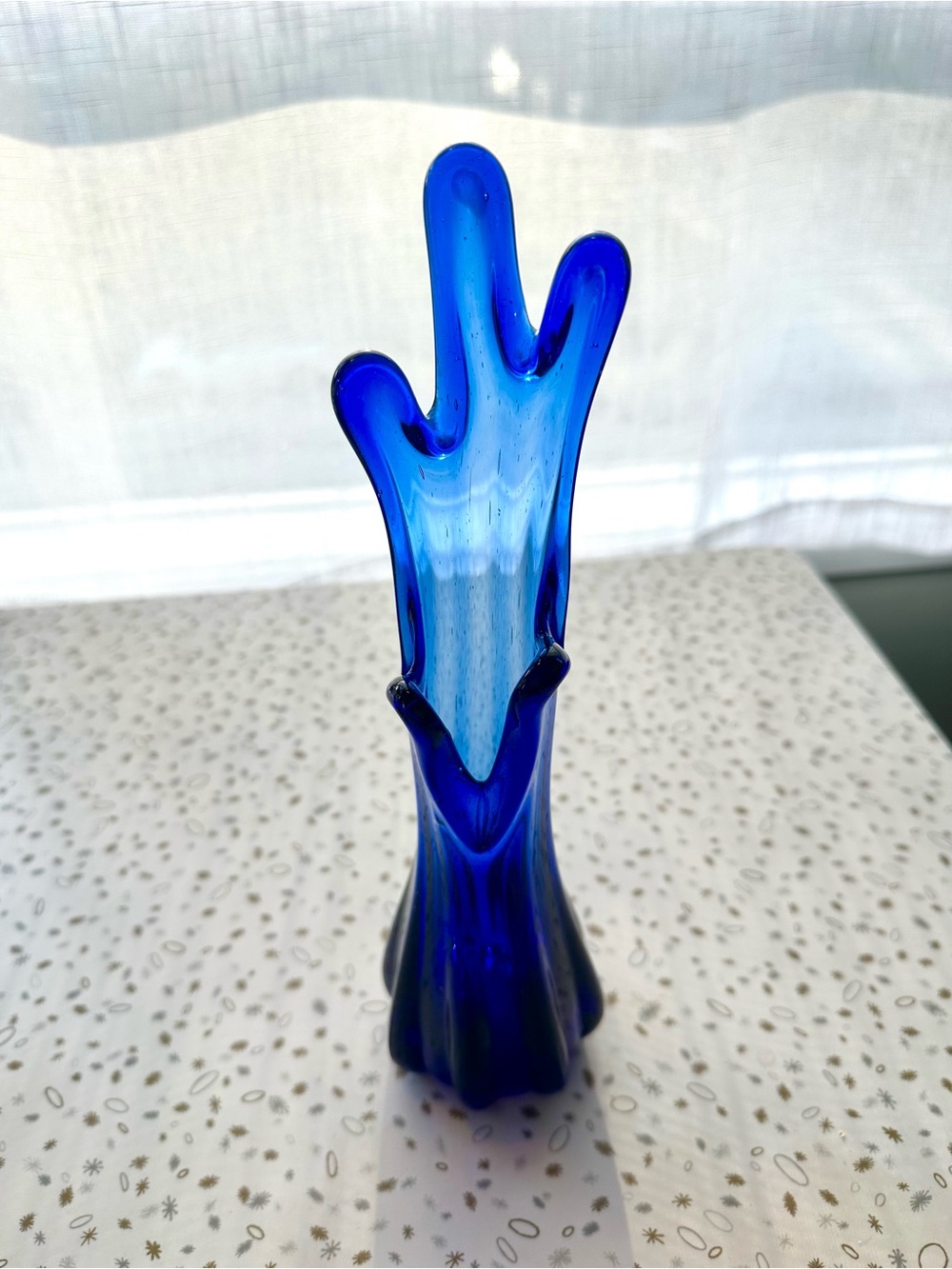 Cobalt Blue Swung Bud Vase Hand Blown Glass